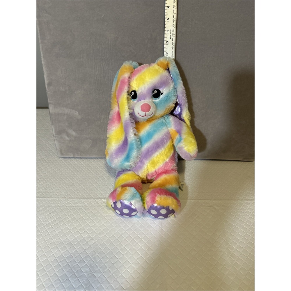 Build A Bear BAB Rainbow Easter Stripe Polka Dot Bunny Rabbit‎ Plush Tie Dye 17"